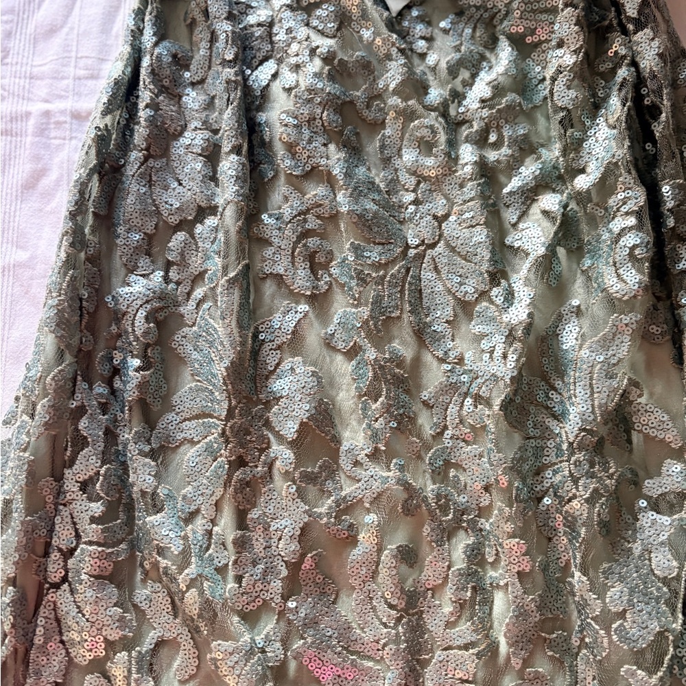 Tadashi Shoji Sage Green Lace Maxi Dress with Sash - Picture 6 of 7